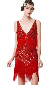 BABEYOND FLAPPER DRESS SIZE XSMALL RED SALSA DANCING 1920’S GREAT GATSBY PARTY - Picture 1 of 4