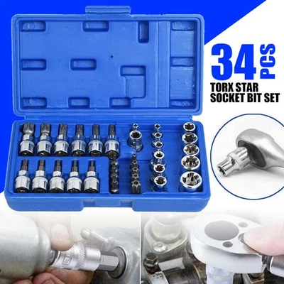 34pcs Torx Star Socket & Bit Set Male Female E&T Sockets with Torx Bits Hard Box - Image 1 of 4