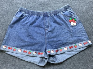 Pantalones Cortos Hello Kitty Para Mujer 4 (44 pulgadas) Puños Jean Fresa Lazo Sanrio Kawaii  - Imagen 1 de 12