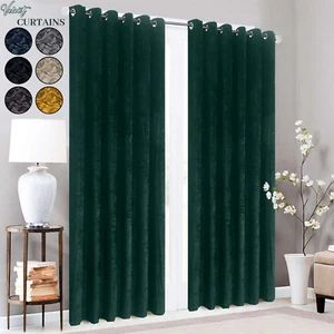 Thick Velvet Blackout Curtains Eyelet Ring Top Ready Made Pair Lined Curtain - Picture 1 of 50
