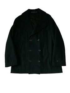 Tommy Hilfiger Hombres Abrigo Guisante Informal Negocios Formal Mezcla de Lana NEGRO talla 50/L - Imagen 1 de 8