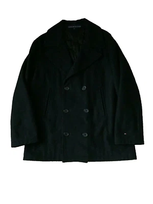 Tommy Hilfiger Men Pea Coat Casual Business Formal Wool Blend BLACK size 50/ L - Image 1 of 4