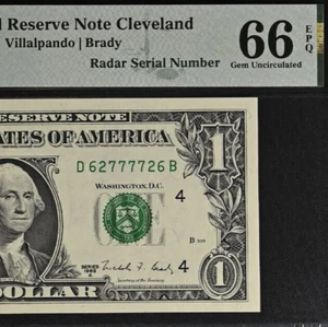 1988A $1 Federal Reserve Note PMG 66EPQ - Fancy Radar Serial Number 62777726 - Picture 1 of 3