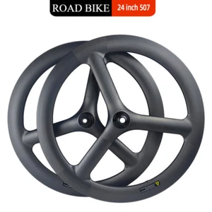 24er 507 3 Spokes Wheel Road Recumbent Bicycle Carbon Fiber Wheelset Disc Brake - Picture 1 of 11