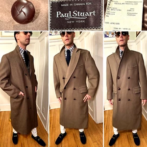 PAUL STUART Size 41-Reg Mocha Mousse Brown Heavy 100% Wool Long Coat Overcoat - Picture 1 of 21