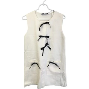 Zara Womens Mini Dress Contrast Bows Size M White Knit Sleeveless 2142/103 NWT - Picture 1 of 11