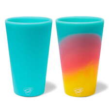 Silicone Pint Glasses: 2 Pack - Aurora & Aqua - 16oz Unbreakable Cups, Hot/Cold