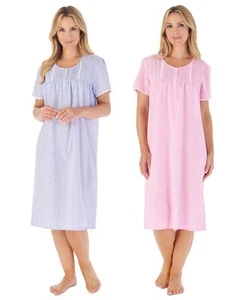 Slenderella Cotton Nightie Ladies Gingham Floral Woven Short Sleeve Nightdress - Picture 1 of 5