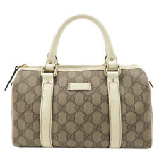 Auth GUCCI GG Supreme Patent Leather Boston Hand Bag Beige Ivory 193604 Used F/S