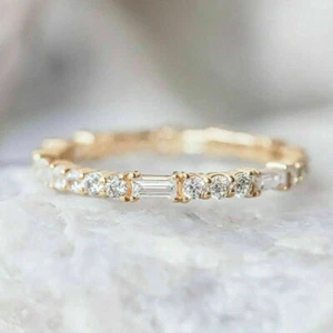 1Ct Baguette Diamond Eternity Band Bridal Wedding Ring 14K Yellow Gold Finish - Picture 1 of 6