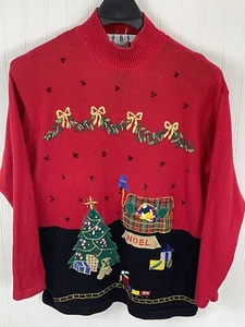 OHI Ugly Christmas Sweater Women Red Mock Turtleneck Pullover Size XL - Picture 1 of 11
