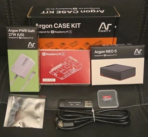 Argon NEO 5 Raspberry Pi 5 Starter Kit 4GB Kit 64GB SD Card 27W Pwr Gan Psu New - Afbeelding 1 van 23