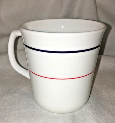1970's Corelle (Corning) PLYMOUTH Mug White w/ Red & Blue Stripes - EUC! - Image 1 of 4