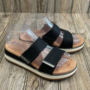 Vionic Brandie Shoes Womens Size 6.5 Black Platform Sandals Double Strap Comfort - Picture 1 of 15
