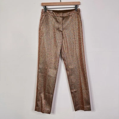 Dries Van Noten 金属锦缎裤子尺寸 34 珠光青铜多色全新带标签 — 第 1/4 张图片