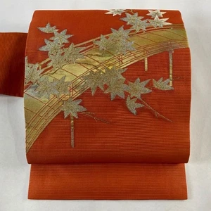 JAPANESE KIMONO BELT SUMMER NAGOYA OBI ORANGE PURE SILK FF0777 - Picture 1 of 5