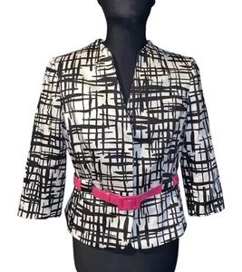 TAHARI ARTHUR S. LEVINE BLACK WHITE PATTERN LINED BLAZER SUIT JACKET, WOMENS 10 - Picture 1 of 9