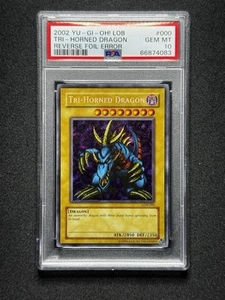 PSA 10 Yugioh Tri Horned Dragon LOB-000 Legend Of Blue Eyes REVERSE FOIL ERROR! - Bild 1 von 2