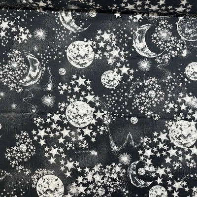 Cotton Flannel Moon Starry Night Sky Galaxy Space Black Fabric by the Yard Joann - Image 1 of 4