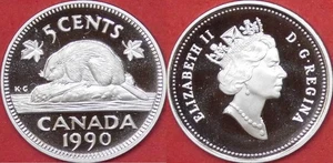 Proof 1990 Canada 5 Cents From Mint's Set - Picture 1 of 1