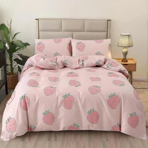 3PCS Pink Peach Print Pattern Duvet Cover Set, Peach Printed Bedding Withtwin Co - Picture 1 of 8