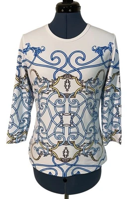 J McLaughlin Sig T Blanco Azul Broca Ecuestre Brida Regal Catalina Tela Top M Foto 1 de 4