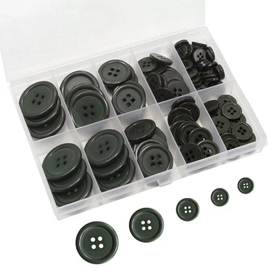 100 peças botões verdes escuros para artesanato, 5 tamanhos botões de costura redondos mistos para... - Imagem 1 de 4