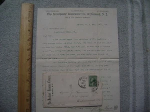 1888 Merchants Insurance of Newark NJ letter & envelope - Picture 1 of 2