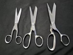 3 Vintage Hot Drop Forged Steel Chrome Tailor’s Scissors 8" 7" 6" Made in ITALY - Picture 1 of 12
