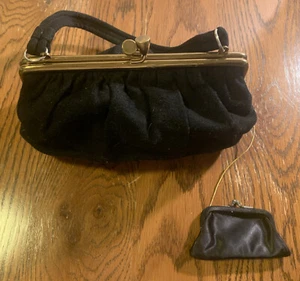 Elegante Cartera de Mano Ingber Vintage Lana Negra Forro Satinado Marco Dorado - Imagen 1 de 6