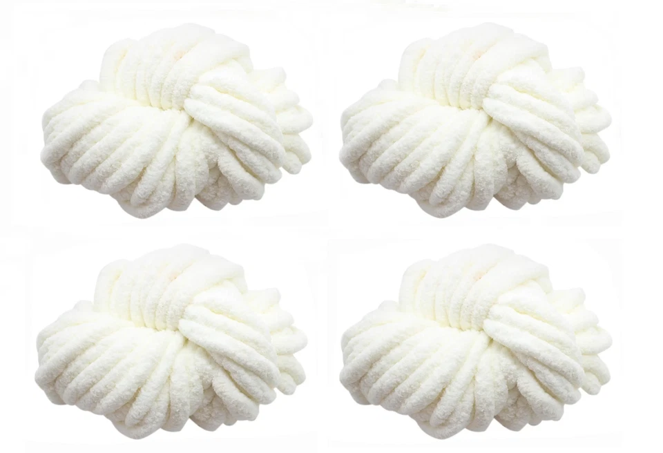 4PK Cream Chenille Chunky Yarn Jumbo Fluff Thick Knit Blanket Crochet Amigurumi - Image 1 of 1