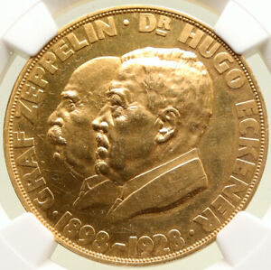 1928 GERMANY Weimar Republic HUGO ECKENER of ZEPPELIN Gold Medal NGC i95018