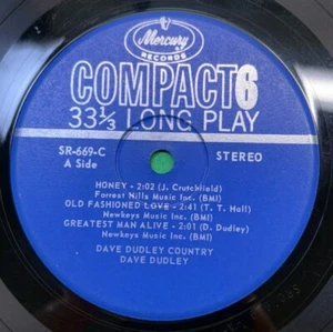Dave Dudley Country Compact 6 Jukebox 33 Mercury 669 Mini LP - Picture 1 of 6