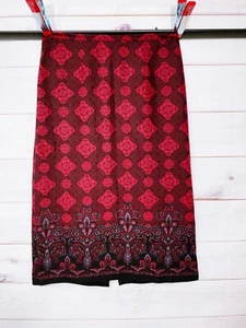 Notations Womens Skirt Size XL Red Geometric Floral Back Zip Slit - Picture 1 of 6