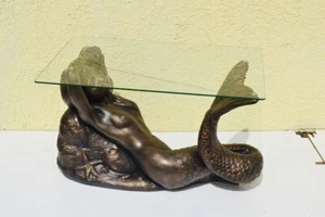 Glastisch mit Meerjungfrau Nixe Länge 80 cm aus Resin und Glas - bronzefarben - Bild 1 von 1