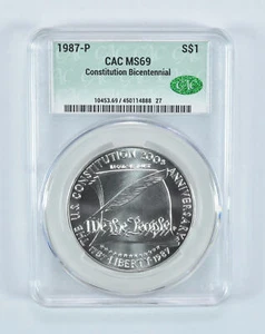 1987-P Constitution Commemorative Silver Dollar MS69 CAC - Picture 1 of 5