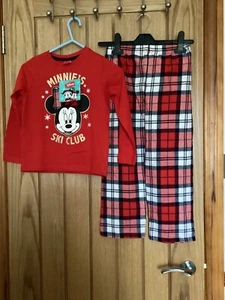 Disney Minnie Mouse Girls Christmas Mini Me Pyjama Set Red Check Size Age 5-6Yrs - Picture 1 of 2
