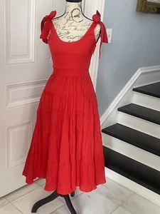 Chelsea & Violet Ribbed Tie Shoulder Tiered Tank Midi Red Dress Size XS - Picture 1 of 15