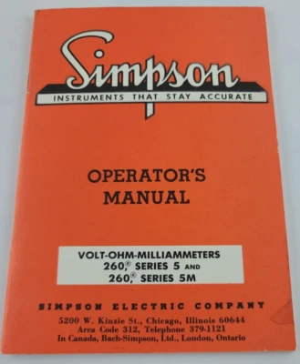 Simpson 260 Series 5 & 5M Volt-OHM-Milliammeters Operators Manual 5-110290 - Image 1 of 4