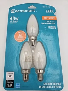 ECOSMART 40 Watt Soft White LED Dimmable E12 Candelabra Base (3 Pack- B11) - Picture 1 of 2