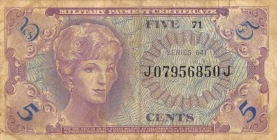USA / MPC  5  Cents  1964  Series  641  Plate # 71  Circulated Banknote III - Image 1 of 2