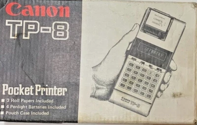 Calculadora impresora de palma de bolsillo Cannon TP-8 de colección con caja baterías incluidas ¡Funciona! Foto 1 de 4