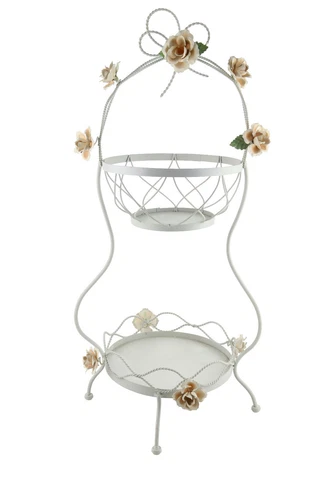 Metal Floral Tiered Serving Platter Fruit Basket Cover