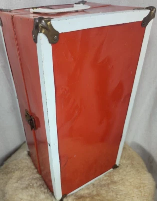 BARBIE DOLL WARDROBE CLOTHES STORAGE RED ATOMIC METAL CASE TRUNK W/ CLOTHES ROD - Image 1 of 4