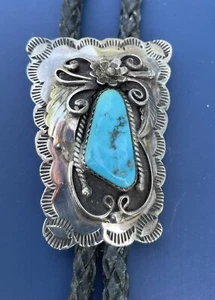 Vintage Bolokrawatte Navajo Türkis & Sterling Silber signiert DB - Bild 1 von 10