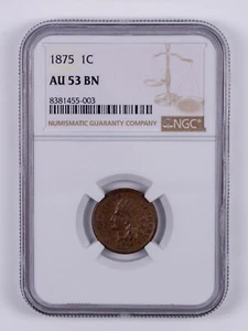 1875 Indian Head Small Cent NGC AU53 BN RB003 - Picture 1 of 2