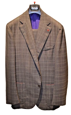 NWT ISAIA 2 Btn Checked SUIT Wool DROP 7 Gray/Green size 44 US 54 EU - Image 1 of 4