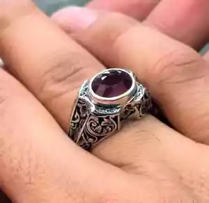 Natural Ruby Ring Sterling Silver 925 Handmade Yaqoot Ring Real Ruby Gem Ring - Picture 1 of 4