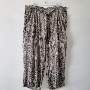 Jessica Simpson Womens Black Brown Leopard Print Tie Waist Capri Pant Size 2X - Picture 1 of 7