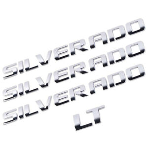 CARRUN 2pcs Silverado Nameplate Letter Emblem 3D Emblem Badge Replacement for Silverado 1500 2500HD 3500HD Chevrolet Silverado Pickup Silver 